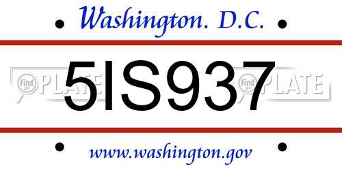 5IS937 District Of Columbia License Plate
