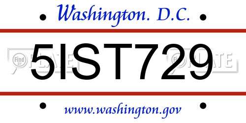 5IST729 District Of Columbia License Plate