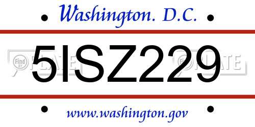 5ISZ229 District Of Columbia License Plate