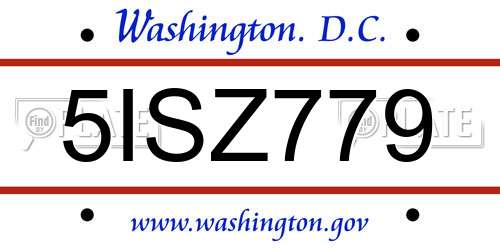 5ISZ779 District Of Columbia License Plate