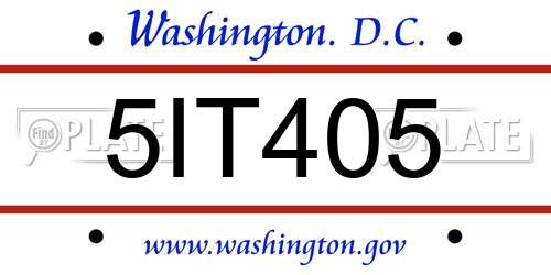 5IT405 District Of Columbia License Plate
