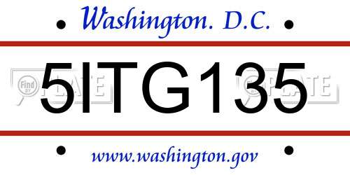 5ITG135 District Of Columbia License Plate