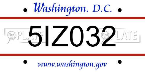5IZ032 District Of Columbia License Plate