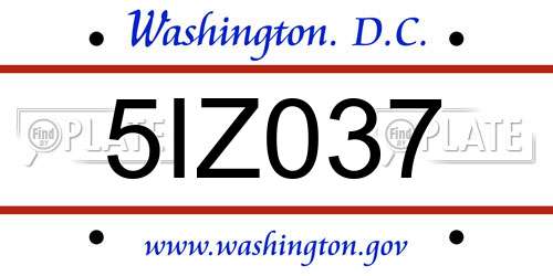 5IZ037 District Of Columbia License Plate