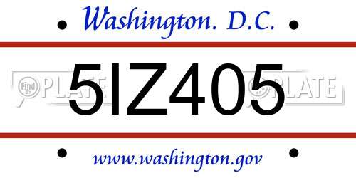 5IZ405 District Of Columbia License Plate