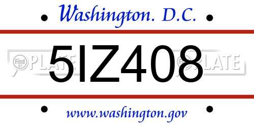 5IZ408 District Of Columbia License Plate