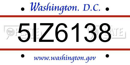 5IZ6138 District Of Columbia License Plate