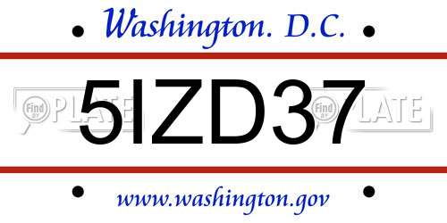 5IZD37 District Of Columbia License Plate