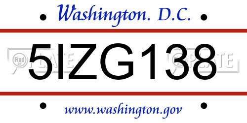 5IZG138 District Of Columbia License Plate