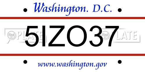 5IZO37 District Of Columbia License Plate