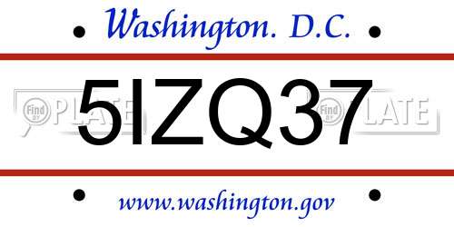5IZQ37 District Of Columbia License Plate