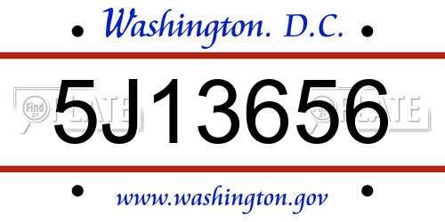 5J13656 District Of Columbia License Plate
