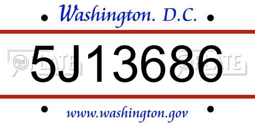 5J13686 District Of Columbia License Plate