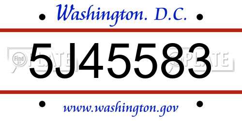 5J45583 District Of Columbia License Plate