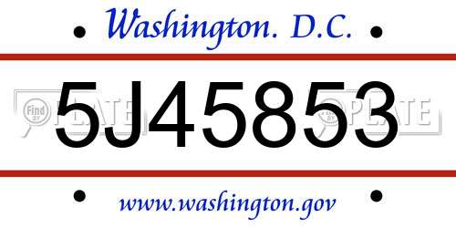 5J45853 District Of Columbia License Plate