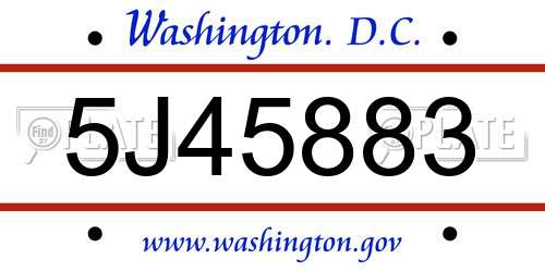 5J45883 District Of Columbia License Plate