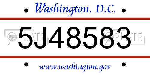 5J48583 District Of Columbia License Plate