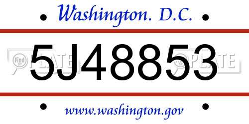 5J48853 District Of Columbia License Plate