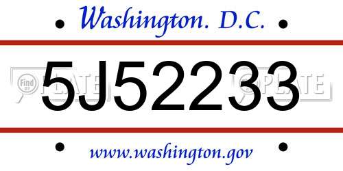 5J52233 District Of Columbia License Plate