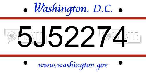 5J52274 District Of Columbia License Plate