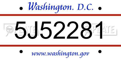5J52281 District Of Columbia License Plate