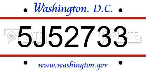 5J52733 District Of Columbia License Plate