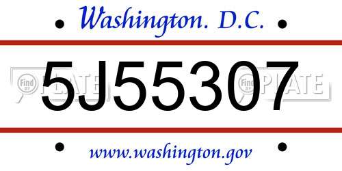 5J55307 District Of Columbia License Plate