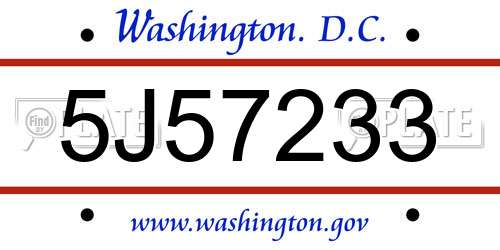 5J57233 District Of Columbia License Plate