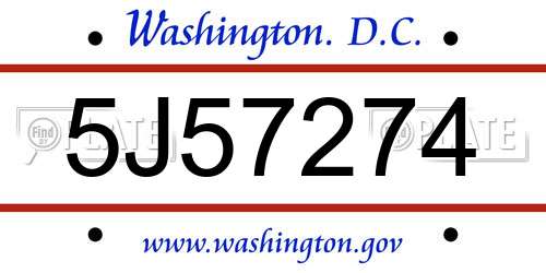 5J57274 District Of Columbia License Plate