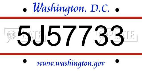 5J57733 District Of Columbia License Plate