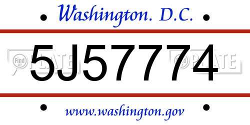 5J57774 District Of Columbia License Plate