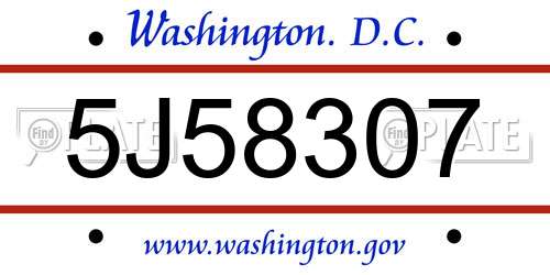 5J58307 District Of Columbia License Plate