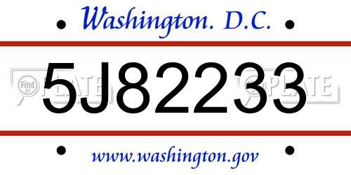 5J82233 District Of Columbia License Plate