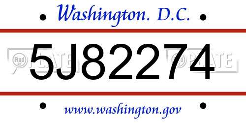 5J82274 District Of Columbia License Plate