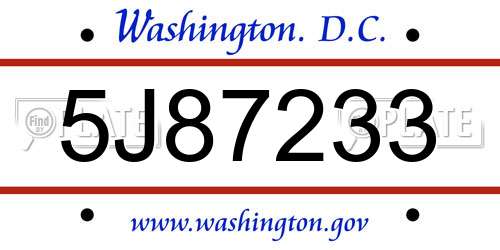 5J87233 District Of Columbia License Plate