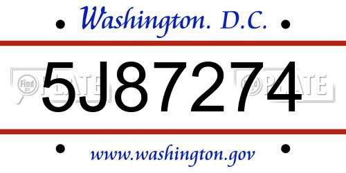 5J87274 District Of Columbia License Plate