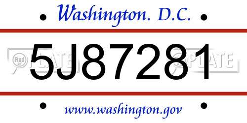 5J87281 District Of Columbia License Plate
