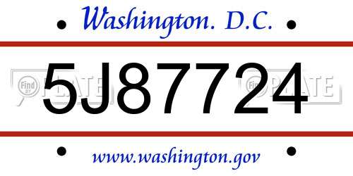 5J87724 District Of Columbia License Plate