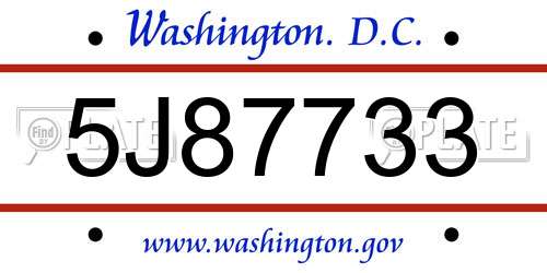 5J87733 District Of Columbia License Plate