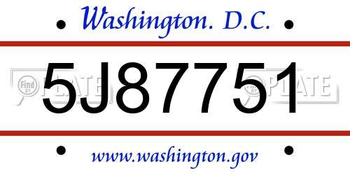 5J87751 District Of Columbia License Plate