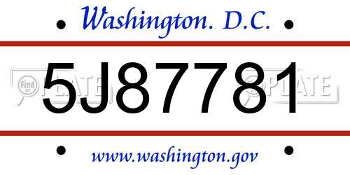 5J87781 District Of Columbia License Plate