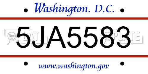 5JA5583 District Of Columbia License Plate
