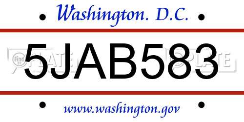 5JAB583 District Of Columbia License Plate