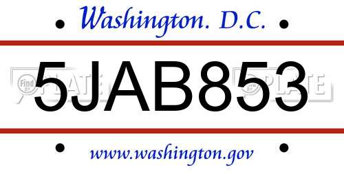 5JAB853 District Of Columbia License Plate