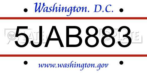 5JAB883 District Of Columbia License Plate