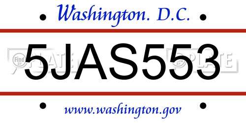 5JAS553 District Of Columbia License Plate