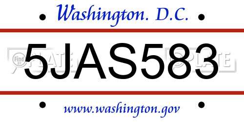 5JAS583 District Of Columbia License Plate