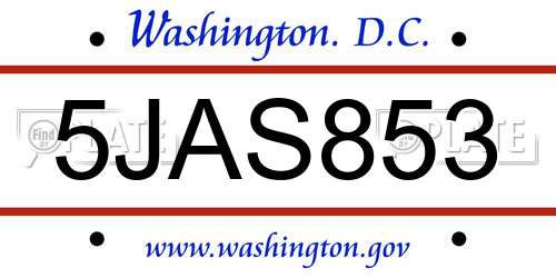 5JAS853 District Of Columbia License Plate