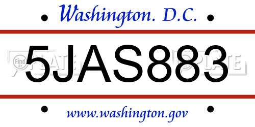 5JAS883 District Of Columbia License Plate
