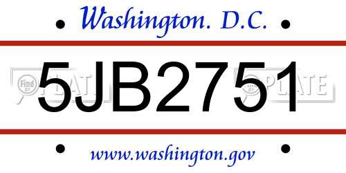 5JB2751 District Of Columbia License Plate